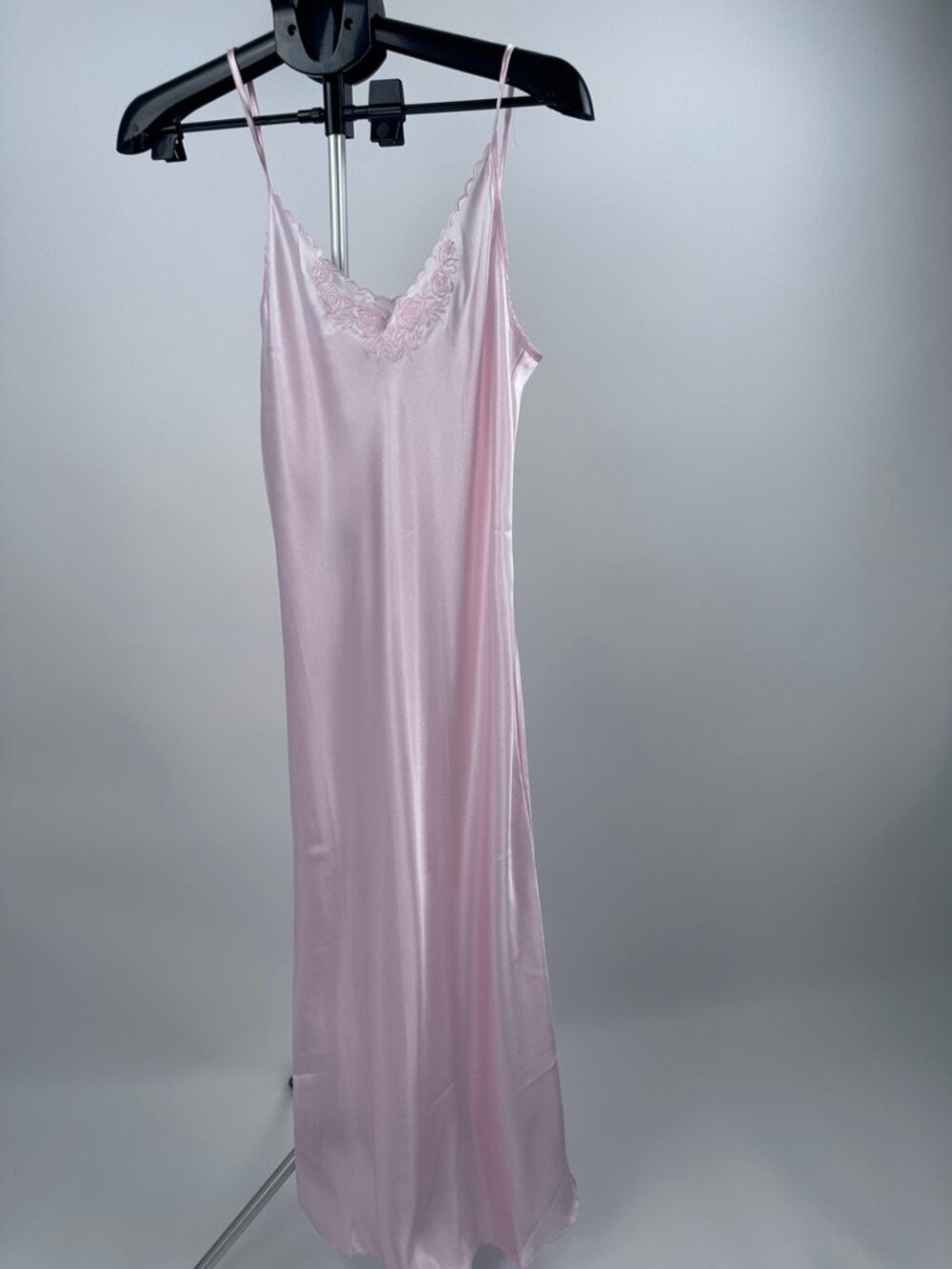 Nordstrom Pink Satin Nightgown Maxi Slip Dress Floral Lace NWOT Women S